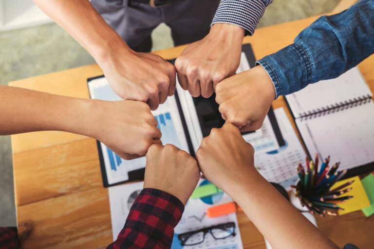 Teamwork of colleague assembly